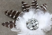 wedding photo - Black and White Feather Bridal Fascinator with Vintage Blingy Brooch