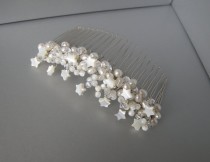 wedding photo - Pearl and crystal bridal hair comb, Mother of pearl stars hair comb, Bridal hair comb, Wedding hair comb, Swarovski crystal hair comb