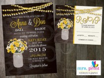 wedding photo - Yellow Daisies Wedding Invitation & RSVP Card