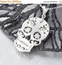 wedding photo - Sterling Silver Sugar Skull Pendant, Sugar Skull Jewelry, Sugar Skull Necklace, Halloween Jewelry, Day of the Dead