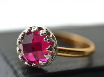 wedding photo - 8mm Ruby Ring, Dark Pink Gemstone Ring, Artisan 14K Gold Fill Ring, Hammered Gold Band