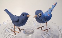 wedding photo - Wedding Cake Topper Birds: Blue and Blue Floral Fabric Birds Cake Topper for weddings, Love Birds, Bird Pair