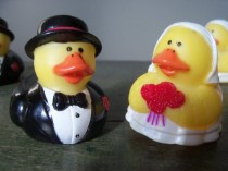 wedding photo - Vintage Wedding Reception Decoration Table Cake Topper Rubber Duck Couple Bride Groom Many Sets Available