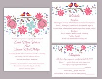 wedding photo -  DIY Wedding Invitation Template Set Editable Word File Instant Download Printable Colorful Bird Wedding Invitation Coral Floral Invitation