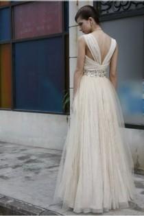 wedding photo - Tulle A-line Elegant Long Straps Prom Dress