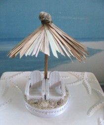 wedding photo - Tiki Umbrella Adirondack Chairs on a Beach Wedding Cake Topper