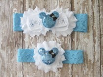 wedding photo - Something Blue Minnie Mouse Garter Set 