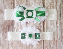 wedding photo - Green Lantern Lace Garter Set 
