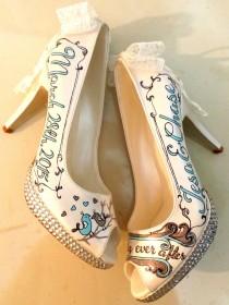 wedding photo - LOVE Birds - Rustic Wedding Shoes with Lace Bows and Swarovski Crystals