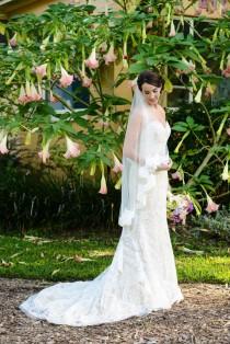 wedding photo - Wedding Veil - Waltz Length Alencon Lace Veil -  Mantilla Veil - Valencia