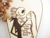 wedding photo - Nightmare Before Christmas Wedding Cake Topper, jack and sally, halloween wedding, Rustic wooden Heart, Pyrography, PERSONALIZABLE, Unique