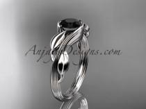 wedding photo -  14kt white gold leaf and vine wedding ring, engagement ring with a Black Diamond center stone ADLR273
