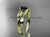 wedding photo -  14kt yellow gold leaf and vine wedding ring, engagement ring with a Black Diamond center stone ADLR273