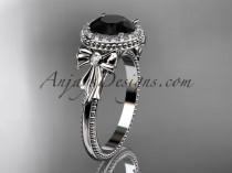 wedding photo -  platinum diamond unique engagement ring, wedding ring with a Black Diamond center stone ADER157