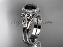 wedding photo -  platinum diamond unique engagement set, wedding ring with a Black Diamond center stone ADER157S