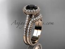 wedding photo -  14kt rose gold diamond floral wedding set, engagement ring with a Black Diamond center stone ADLR101S