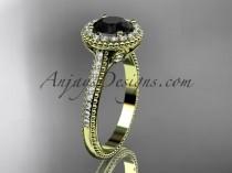 wedding photo -  14kt yellow gold diamond floral wedding ring, engagement ring with a Black Diamond center stone ADLR101
