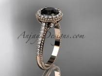 wedding photo -  14kt rose gold diamond floral wedding ring, engagement ring with a Black Diamond center stone ADLR101