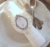 wedding photo - Wedding Rings. 10 Ruffled Napkin Rings with Script Paper and Initials