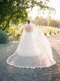 wedding photo - Blush Veil, Blush Wedding Veil, Cathedral Veil, Bridal Veil, Mantilla Veil, Pink Lace Veil, Royal Cathedral Veil, Pink Tulle Veil