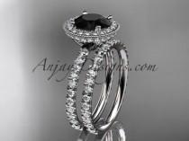 wedding photo -  14kt white gold diamond unique wedding ring, engagement set with a Black Diamond center stone ADER106S
