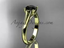 wedding photo -  14kt yellow gold diamond unique engagement ring, wedding ring, solitaire ring with a Black Diamond center stone ADER109