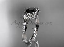 wedding photo -  Unique Platinum diamond leaf and vine, floral diamond engagement ring with a Black Diamond center stone ADLR333