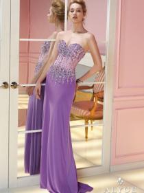 wedding photo -  A-line Sweetheart Natural Floor Length Sleeveless Beading Zipper Up Chiffon Light Purple Prom / Homecoming / Cocktail Dresses By Alyce 6232