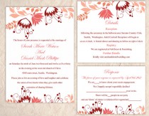 wedding photo -  DIY Wedding Invitation Template Set Editable Word File Instant Download Printable Peach Wedding Invitation Elegant Coral Floral Invitations