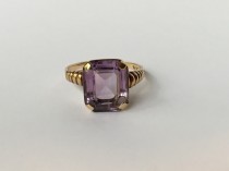 wedding photo - Vintage Amethyst Ring in 14k Yellow Setting. 4+ Carat Amethyst. Unique Engagement Ring. February Birthstone. 6th Anniversary Gift.