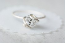 wedding photo - Herkimer Diamond Ring ~ Swirly Textured Sterling Silver ~ Raw Rough Uncut Natural Gem Stone