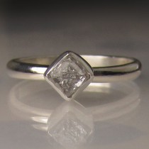 wedding photo - Raw Diamond Ring - Palladium Sterling Silver Engagement Ring - Rough Diamond Cube Ring