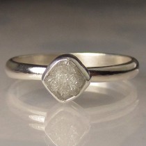 wedding photo - Raw Diamond Ring, Palladium Sterling Silver Engagement Ring, White  Rough Diamond Ring
