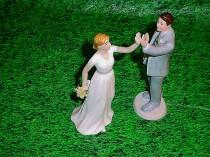 wedding photo - Custom Weddings High Five Bride and Groom Wedding Cake Topper Romantic Fun Couple Lovers for life Personalized Modern Funny Figurines-1