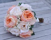 wedding photo - Wedding Flower package made with Peach Cabbage Roses and Cream Roses in silk flowers.