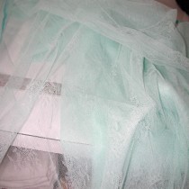 wedding photo - Robins Egg Blue/Mint Green SOLSTISS Chantilly Lace, 57" X 3 YARDS 6" Single Scallop