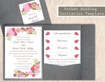 wedding photo -  Pocket Wedding Invitation Template Set DIY Download EDITABLE Text Word File Floral Invitation Pink Wedding Invitation Printable Invitation