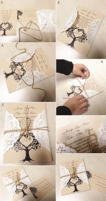 wedding photo - Love Tree Rustic Made-in-south_korea Lace Pocket Wedding Invites EWLS019