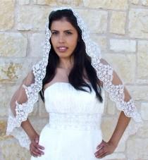 wedding photo - Wedding Veil, Mantilla, Single layer, with Beaded Lace, with Silver Thread on White or Light ivory, or champagne color