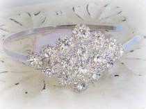 wedding photo - Bridal Crystal Headpiece - Diamond  Rhinestone - White Ivory Black Ribbon - Bridesmaids Gifts - Glamorous Sparkle - The Jaydy Headband II