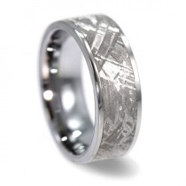 wedding photo - Gibeon Meteorite Ring inlaid in Tungsten Carbide Ring 8mm wide