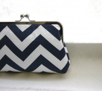 wedding photo - Navy and White Chevron Clutch Purse  - Lined in Dupioni Silk - Charlie