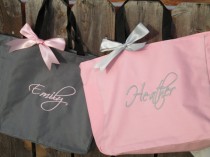wedding photo - 15 Personalized Bridesmaid Gift Totes,  Monogrammed Tote Bags, Team Bride, Dance, Beach, Cheer