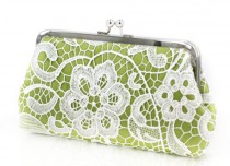 wedding photo - Apple Green Lime Lace Clutch for Bridesmaids 