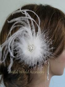 wedding photo - White Wedding Hair Feather Clip  Wedding Accessory Bridal Hair Clip Wedding Hair Clip Crystals Vail