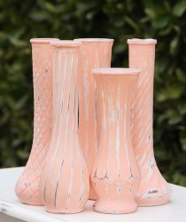 wedding photo - Set Of Three Peach Shabby Chic Vintage Bud Vases