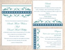 wedding photo -  DIY Wedding Invitation Template Set Editable Word File Instant Download Printable Invitation Floral Wedding Invitation Blue Invitations