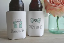 wedding photo - Bride to Be and Groom to Be Wedding Can Cooler Set - Engagement Gift and Wedding Shower Gift, Custom Beer Hugger, Beverage Insulators