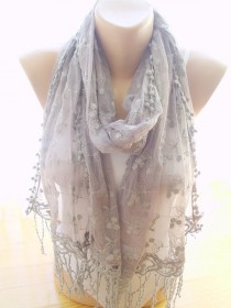 wedding photo -  Mink lace scarf lace edges large soft scarf Valentine's day gift for her