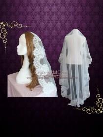 wedding photo - Waltz Length Mantilla Lace Wedding Veil with Eyelash edge 